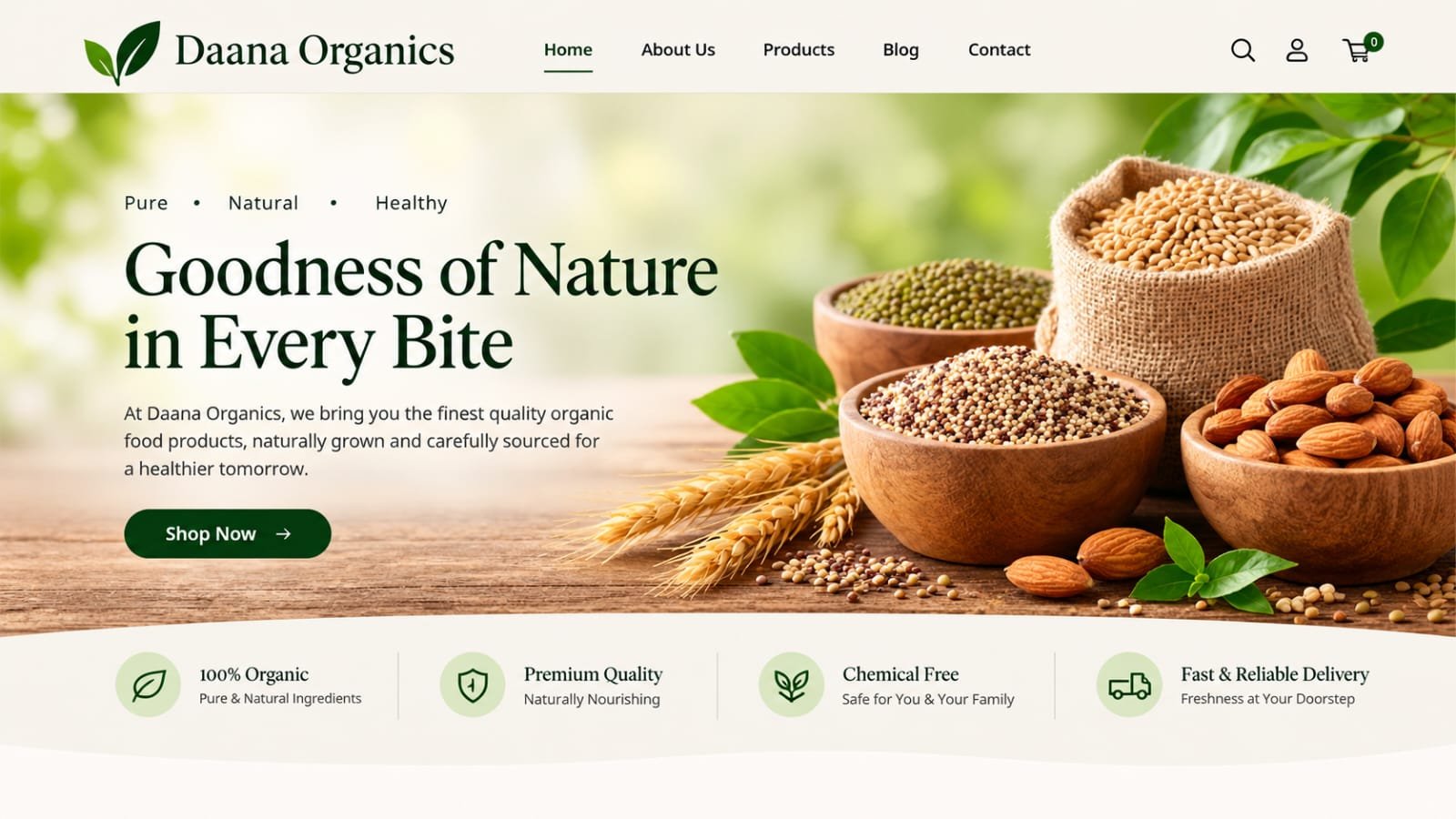 Daana Organics food website by us